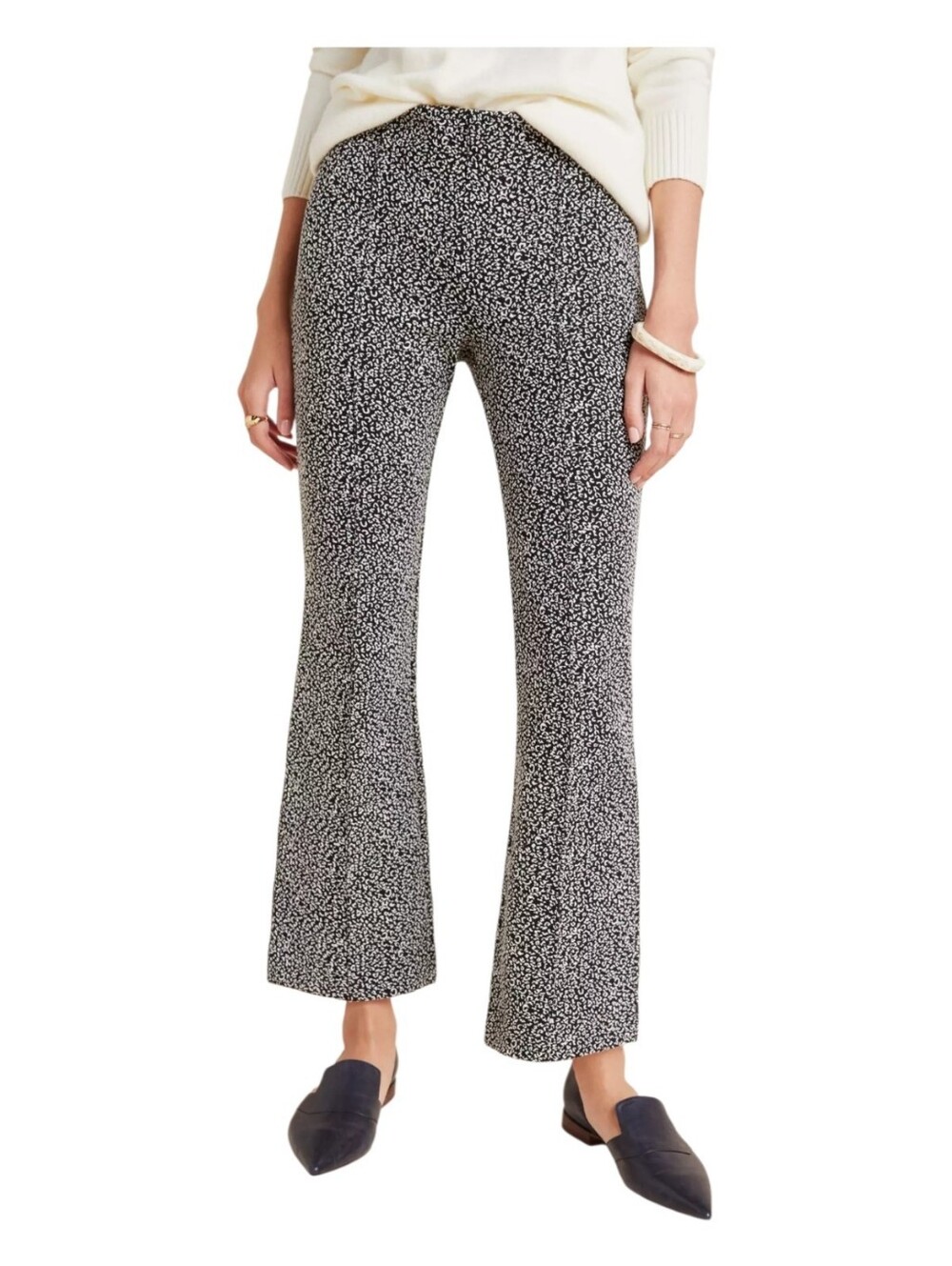 Anthropologie The Essential Cropped Flare Trouser SZ S Pull On Flat Front Stretc